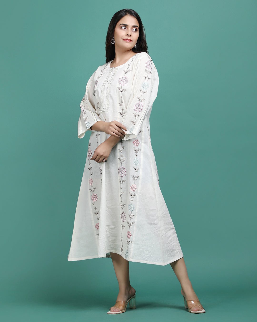 KIRAN | Cotton embroidered fabric A line Kurta - Ritivesh By Ritika Aggarwal