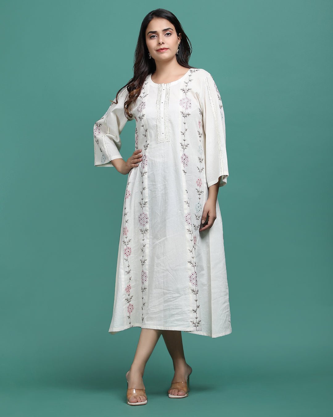 KIRAN | Cotton embroidered fabric A line Kurta - Ritivesh By Ritika Aggarwal