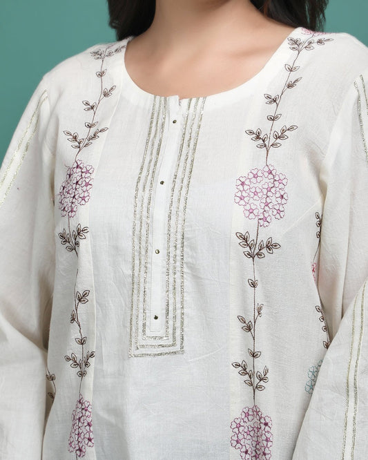 KIRAN | Cotton embroidered fabric A line Kurta - Ritivesh By Ritika Aggarwal