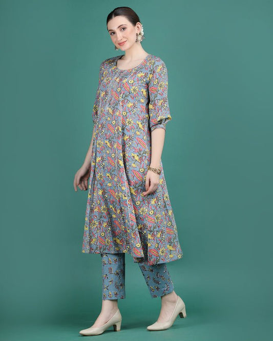 KUMKUM | Grey Kalidar Kurta & Pant - Ritivesh By Ritika Aggarwal