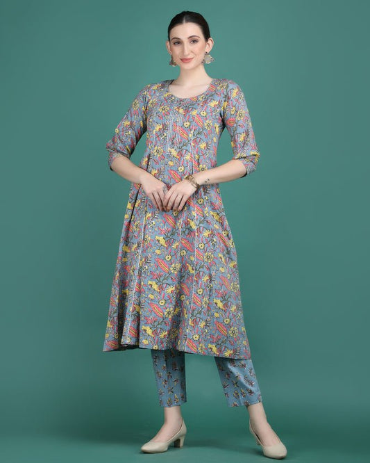 KUMKUM | Grey Kalidar Kurta & Pant - Ritivesh By Ritika Aggarwal
