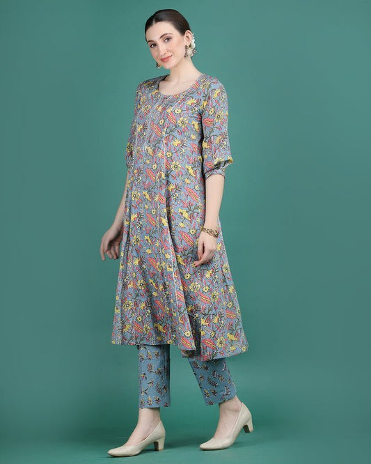 KUMKUM | Grey Kalidar Kurta & Pant - Ritivesh By Ritika Aggarwal