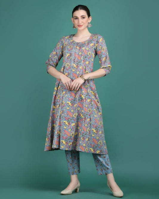 KUMKUM | Grey Kalidar Kurta & Pant - Ritivesh By Ritika Aggarwal