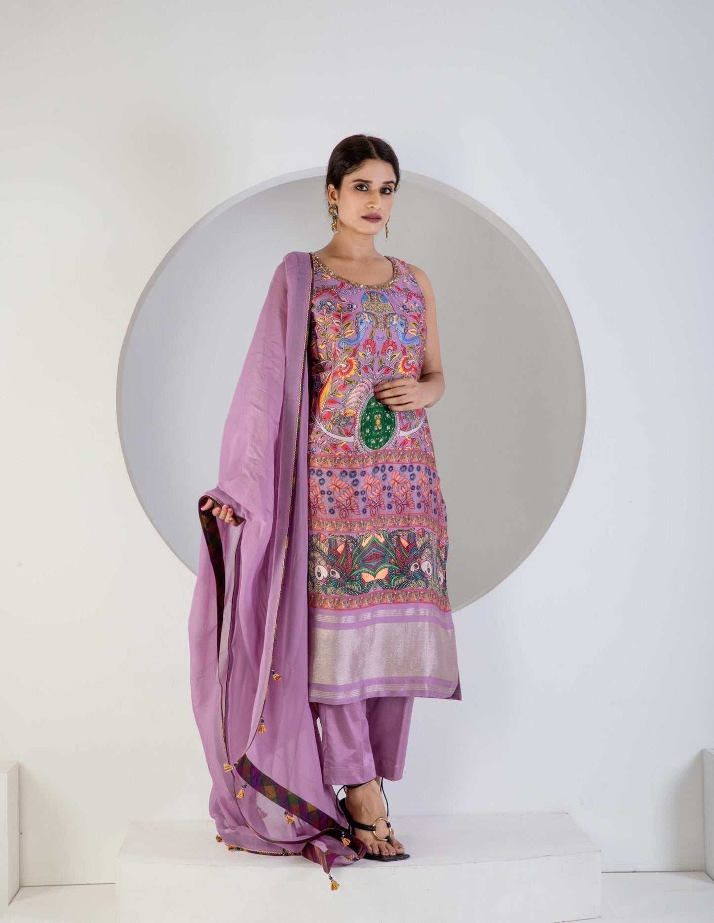 Lavender Digital print suit with Lycra pant and Dupatta - Ritivesh By Ritika Aggarwal
