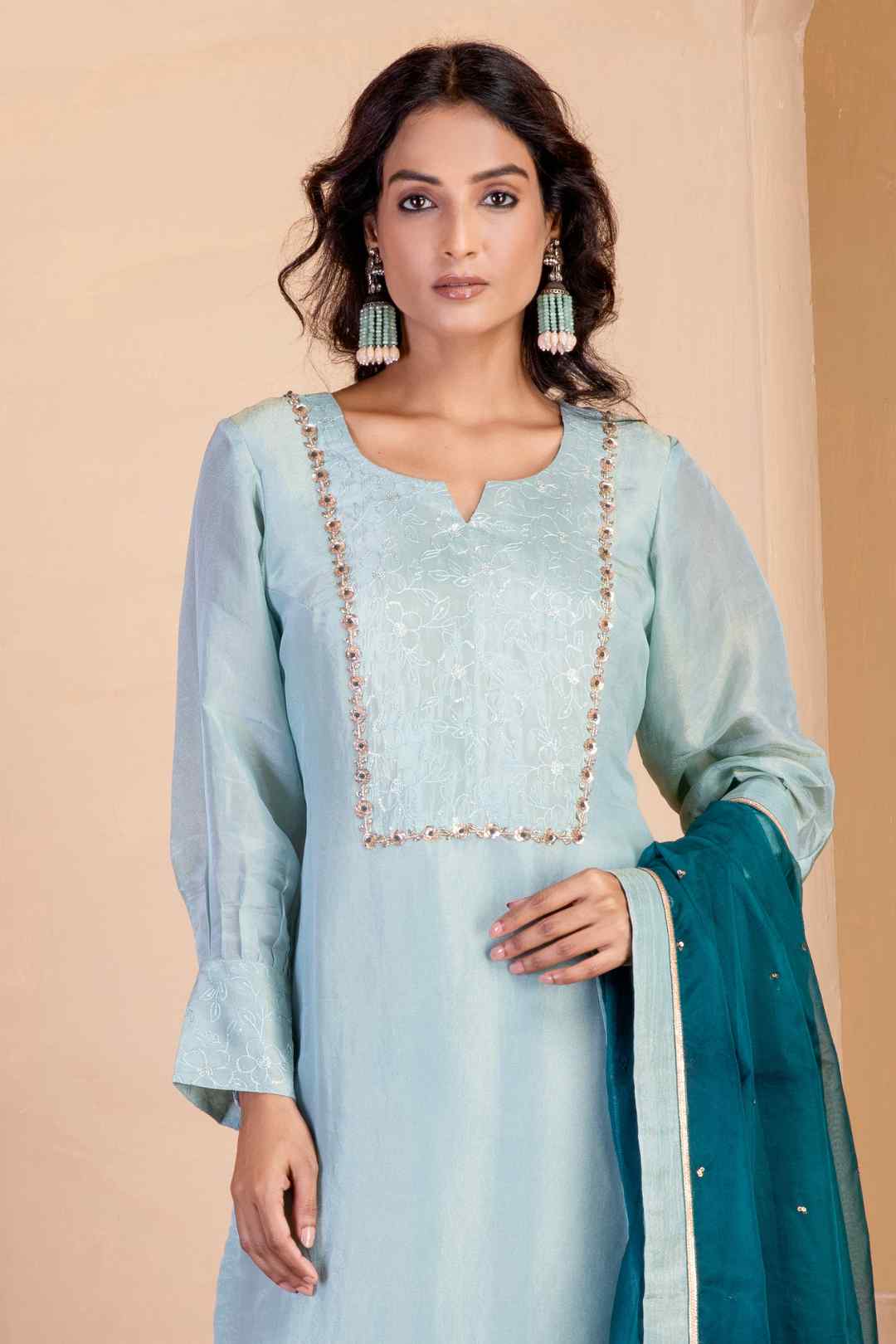 Light Steel Blue Kurta Set - Ritivesh By Ritika Aggarwal