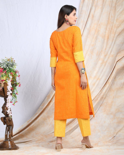 MADHYAM | Cotton Kurta Pant Set with Color Panelling - Ritivesh By Ritika Aggarwal
