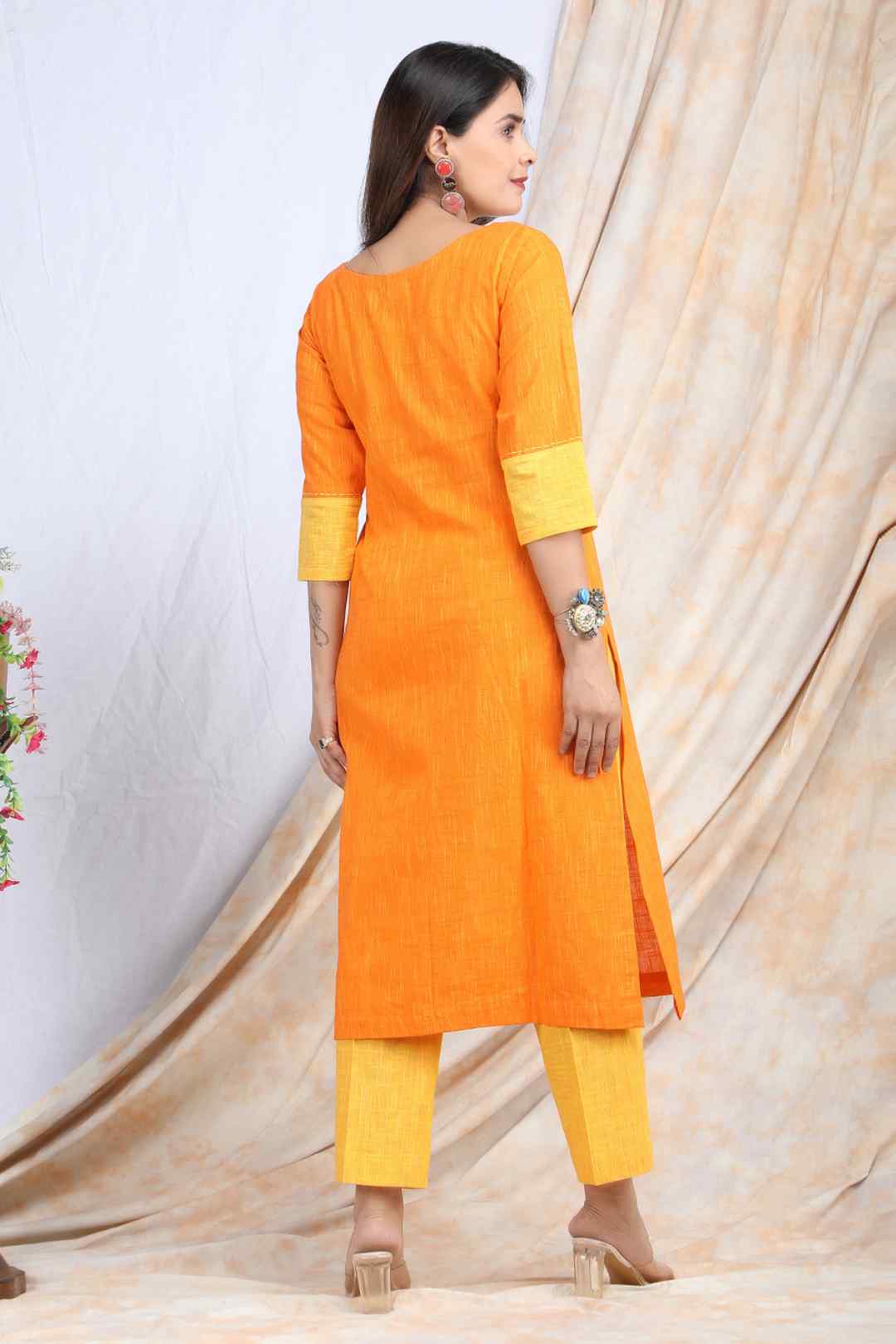 MADHYAM | Cotton Kurta Pant Set with Color Panelling - Ritivesh By Ritika Aggarwal