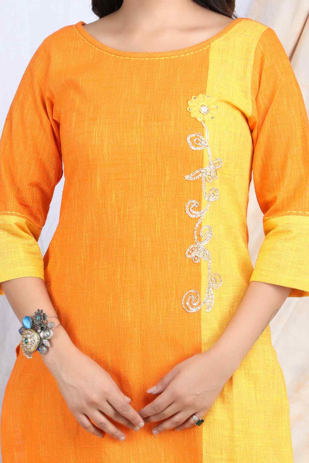 MADHYAM | Cotton Kurta Pant Set with Color Panelling - Ritivesh By Ritika Aggarwal