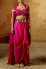 Magenta Dhoti Set with Floral Sequin Embriodery - Ritivesh By Ritika Aggarwal