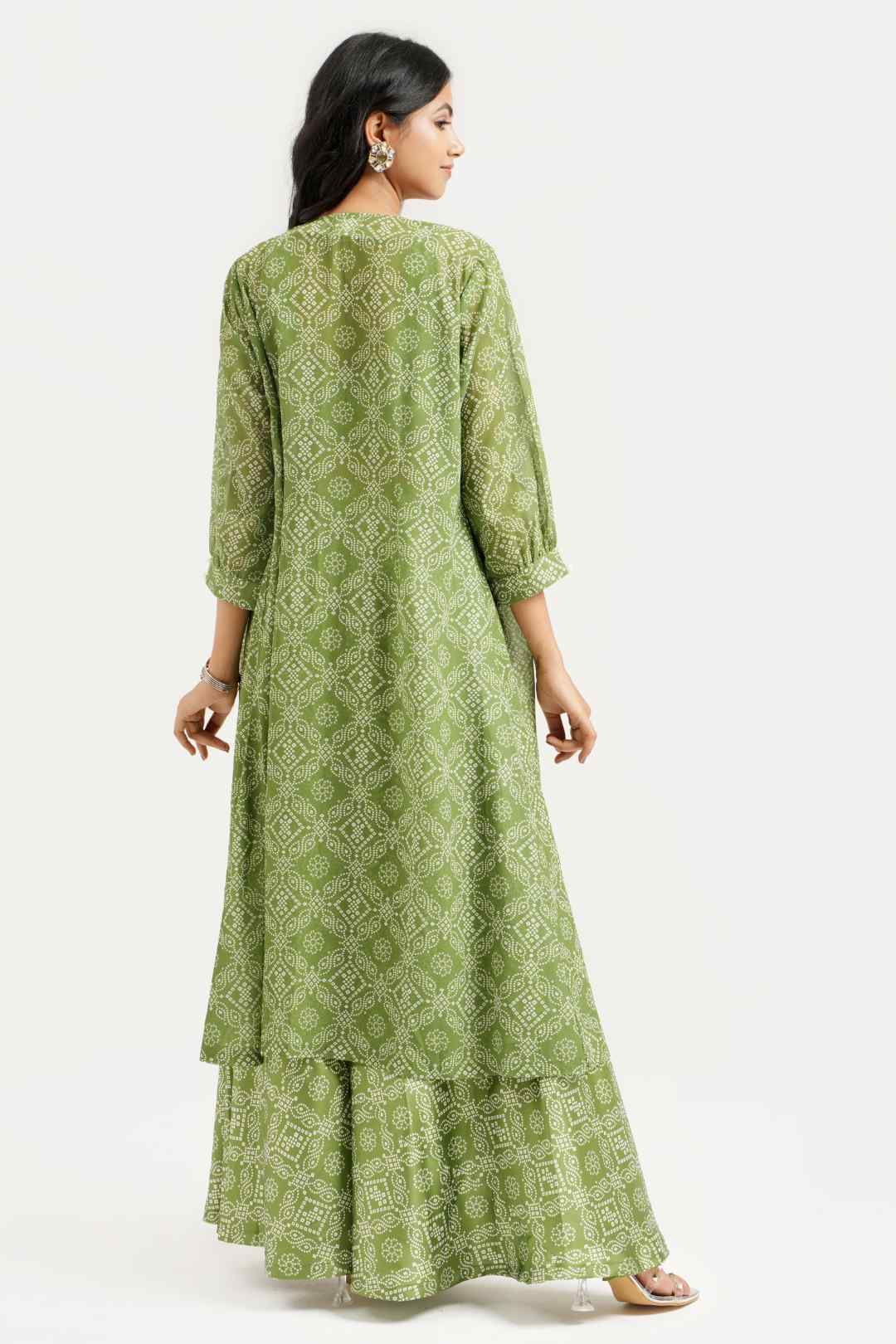 Mehandi Georgette Bandhej Cape Style Sharara Set - Ritivesh By Ritika Aggarwal