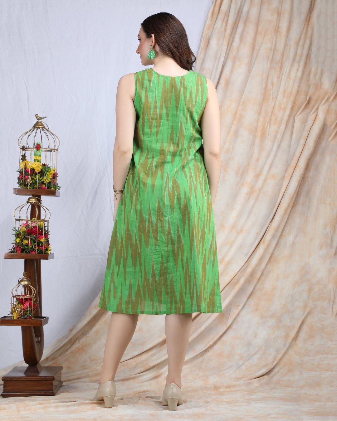 MELA | Green cotton knee length Dress/Kurta - Ritivesh By Ritika Aggarwal
