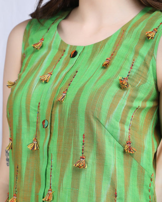 MELA | Green cotton knee length Dress/Kurta - Ritivesh By Ritika Aggarwal