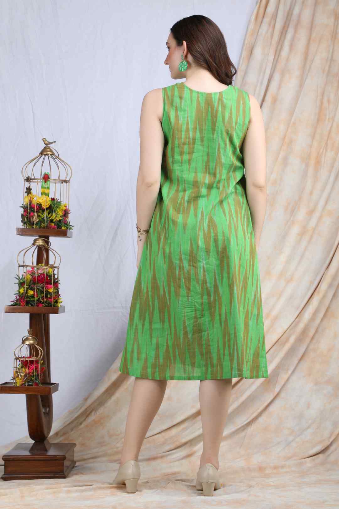MELA | Green cotton knee length Dress/Kurta - Ritivesh By Ritika Aggarwal