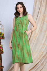 MELA | Green cotton knee length Dress/Kurta - Ritivesh By Ritika Aggarwal