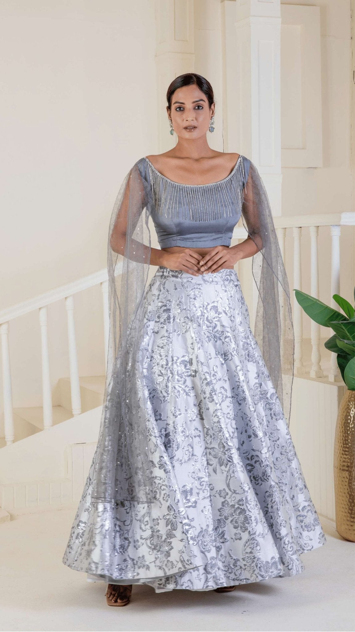 Metallic silver grey lehenga - Ritivesh By Ritika Aggarwal