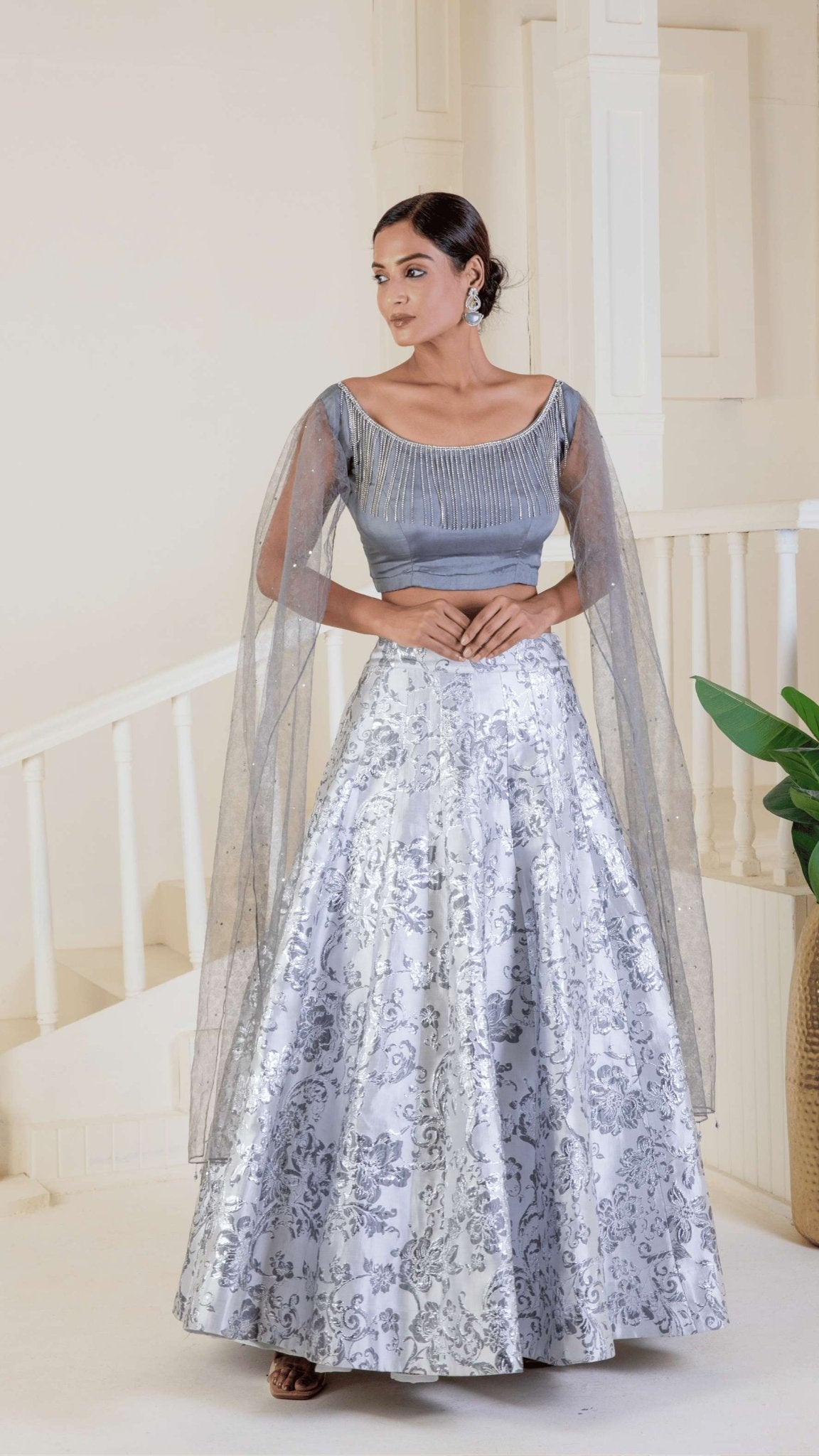 Metallic silver grey lehenga - Ritivesh By Ritika Aggarwal