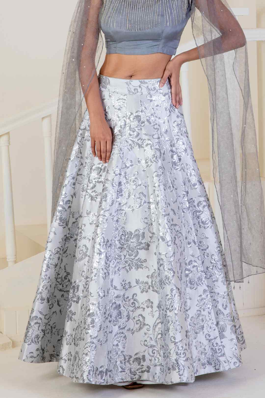 Metallic silver grey lehenga - Ritivesh By Ritika Aggarwal