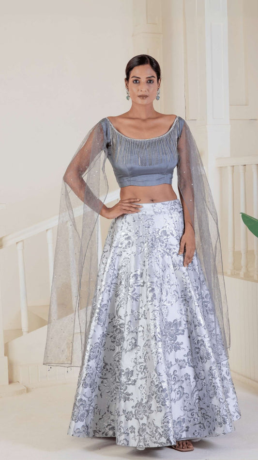 Metallic silver grey lehenga - Ritivesh By Ritika Aggarwal
