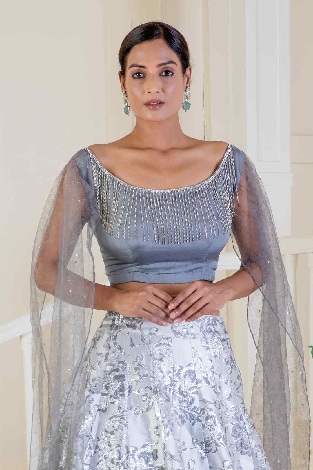 Metallic silver grey lehenga - Ritivesh By Ritika Aggarwal