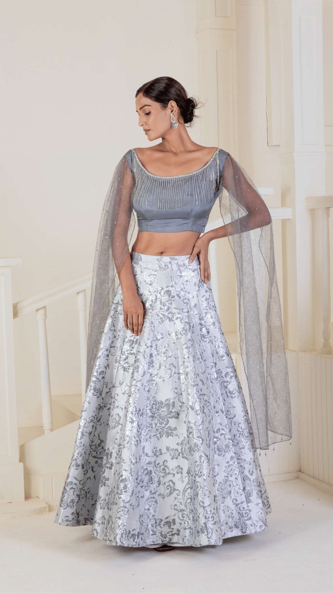 Metallic silver grey lehenga - Ritivesh By Ritika Aggarwal