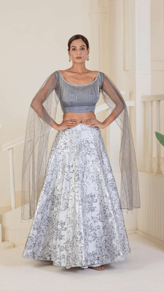 Metallic silver grey lehenga - Ritivesh By Ritika Aggarwal