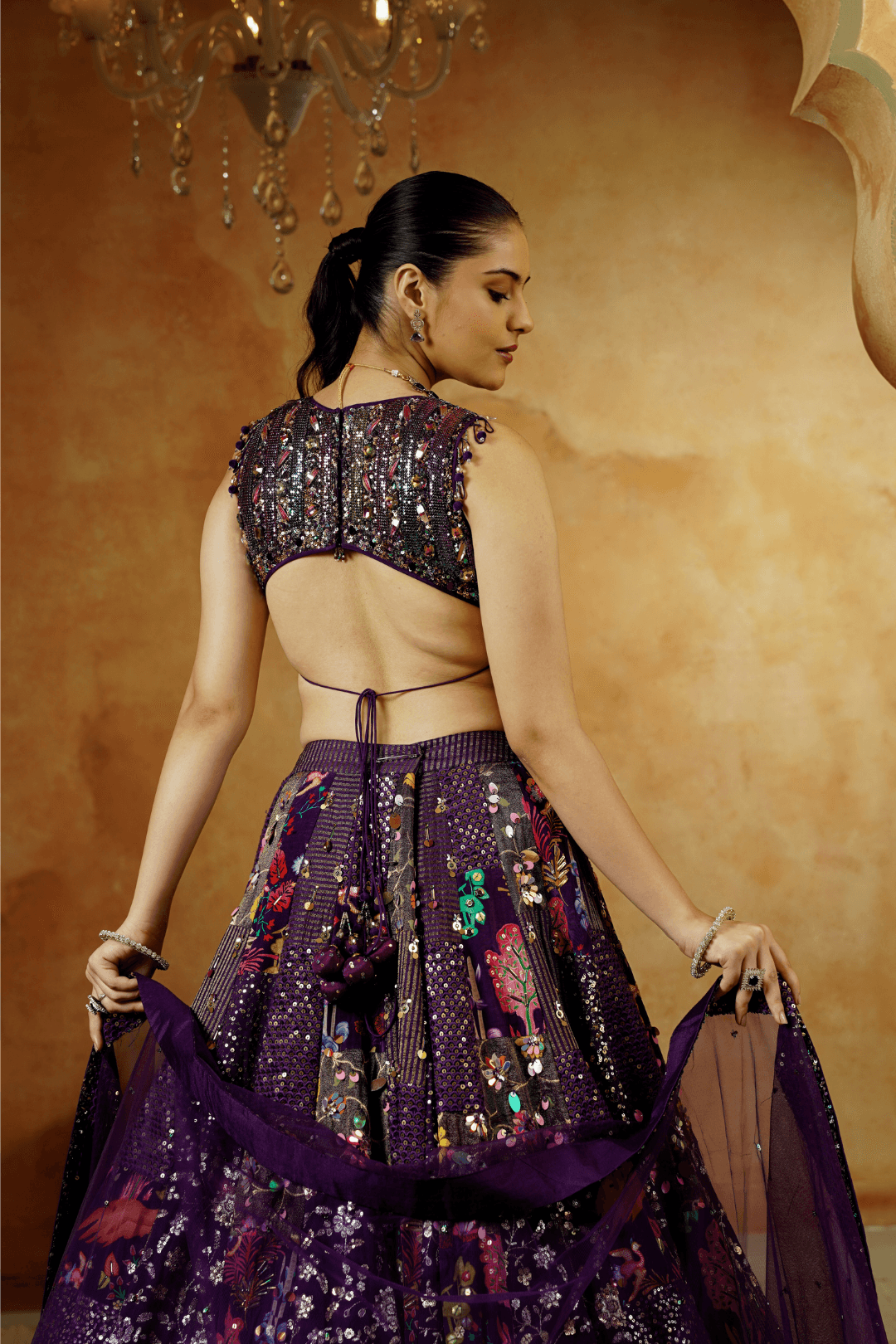 Midnight Purple Lehenga Choli with Sequins & Hand Embroidery - Ritivesh By Ritika Aggarwal