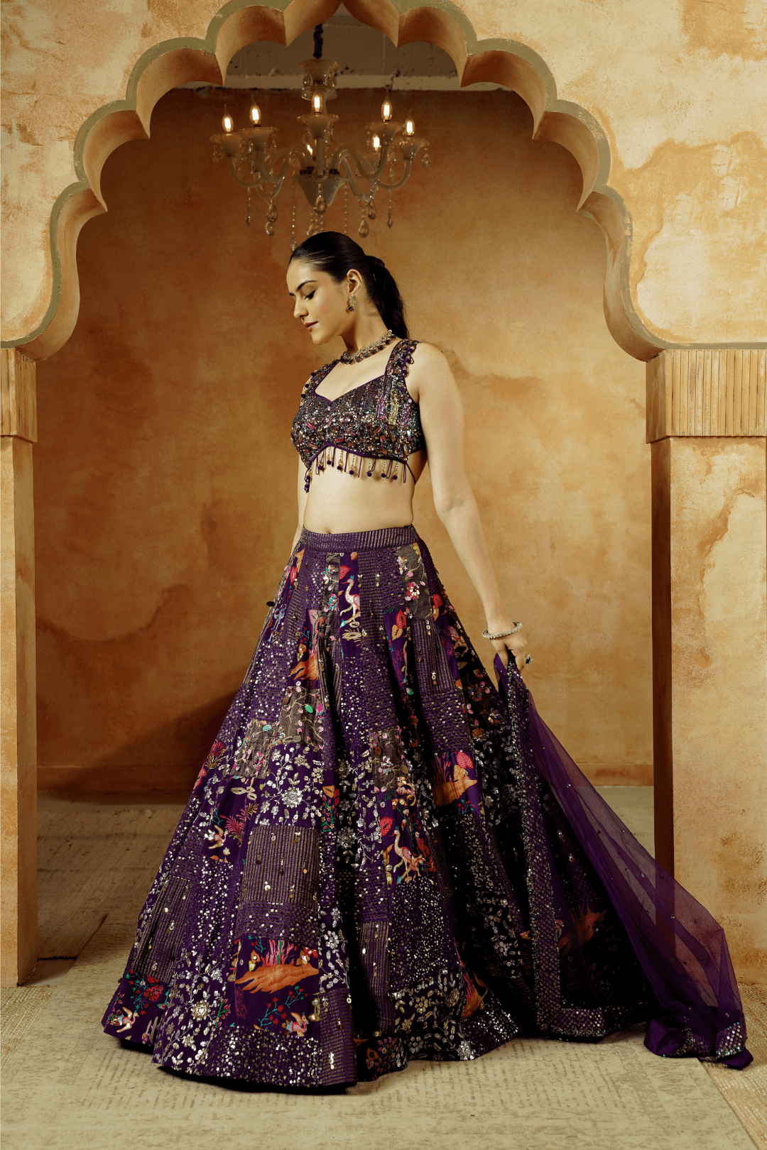 Midnight Purple Lehenga Choli with Sequins & Hand Embroidery - Ritivesh By Ritika Aggarwal
