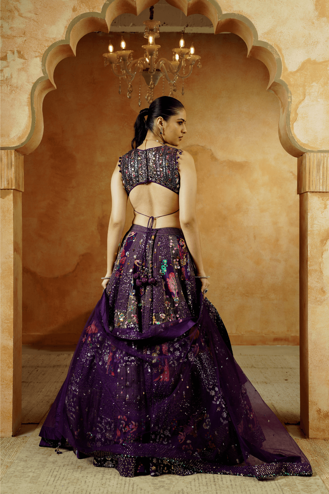 Midnight Purple Lehenga Choli with Sequins & Hand Embroidery - Ritivesh By Ritika Aggarwal