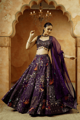 Midnight Purple Lehenga Choli with Sequins & Hand Embroidery - Ritivesh By Ritika Aggarwal