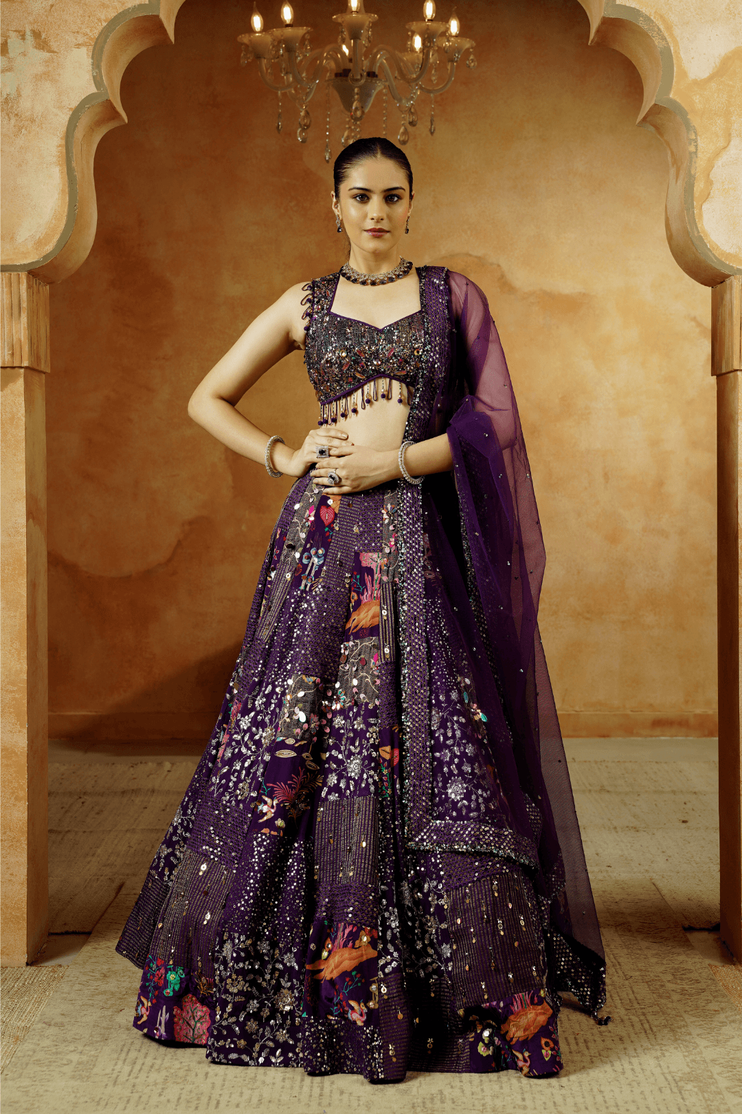 Midnight Purple Lehenga Choli with Sequins & Hand Embroidery - Ritivesh By Ritika Aggarwal
