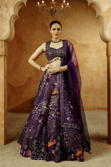 Midnight Purple Lehenga Choli with Sequins & Hand Embroidery - Ritivesh By Ritika Aggarwal