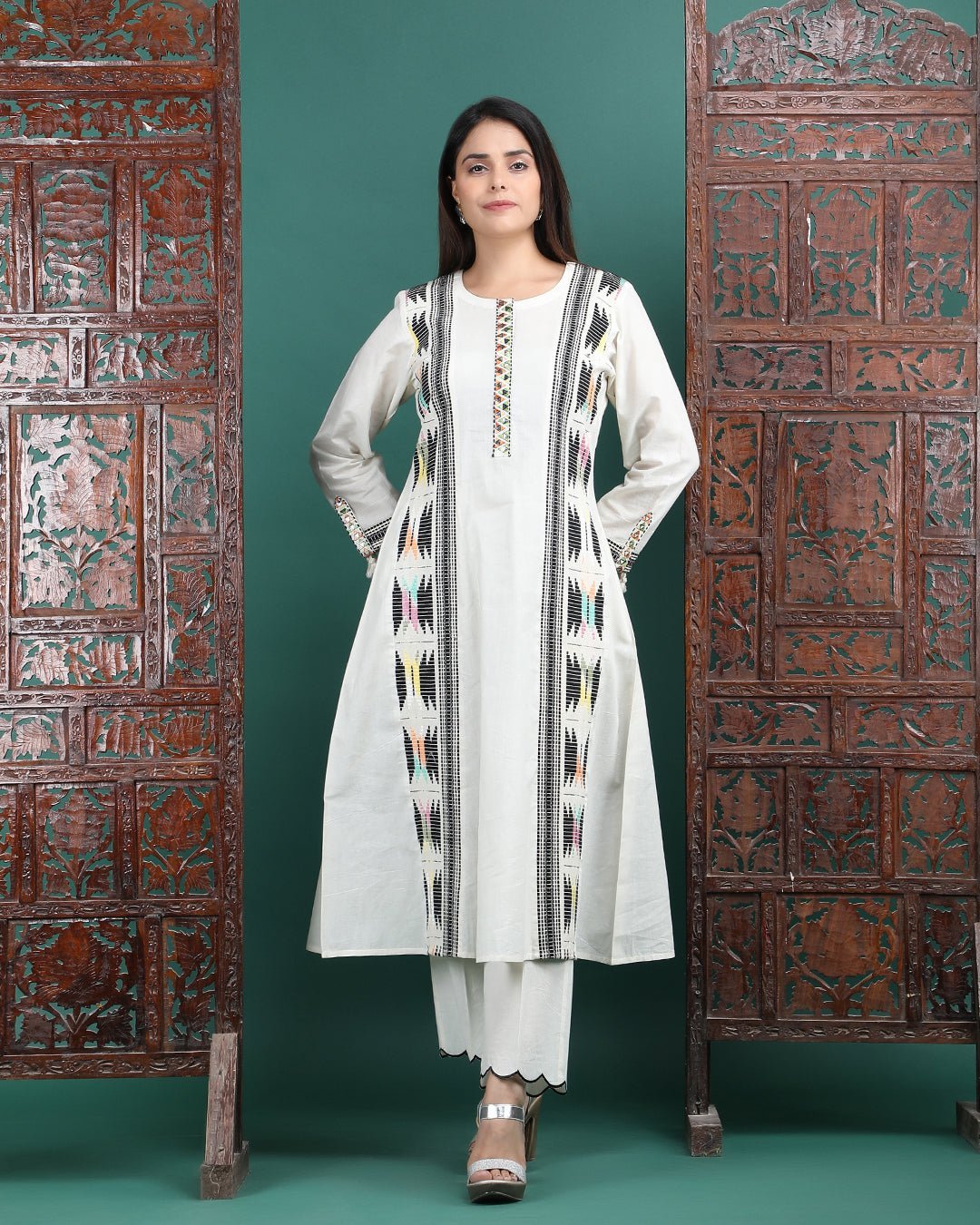 NANDINI | Off white A - line Kurta Pant - Ritivesh By Ritika Aggarwal