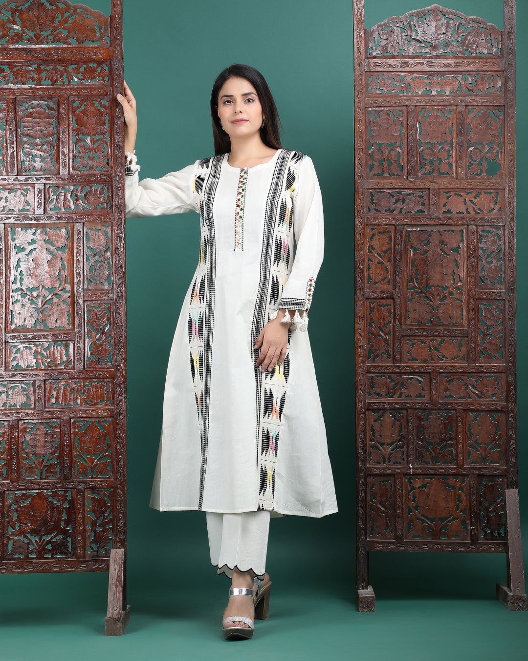 NANDINI | Off white A - line Kurta Pant - Ritivesh By Ritika Aggarwal