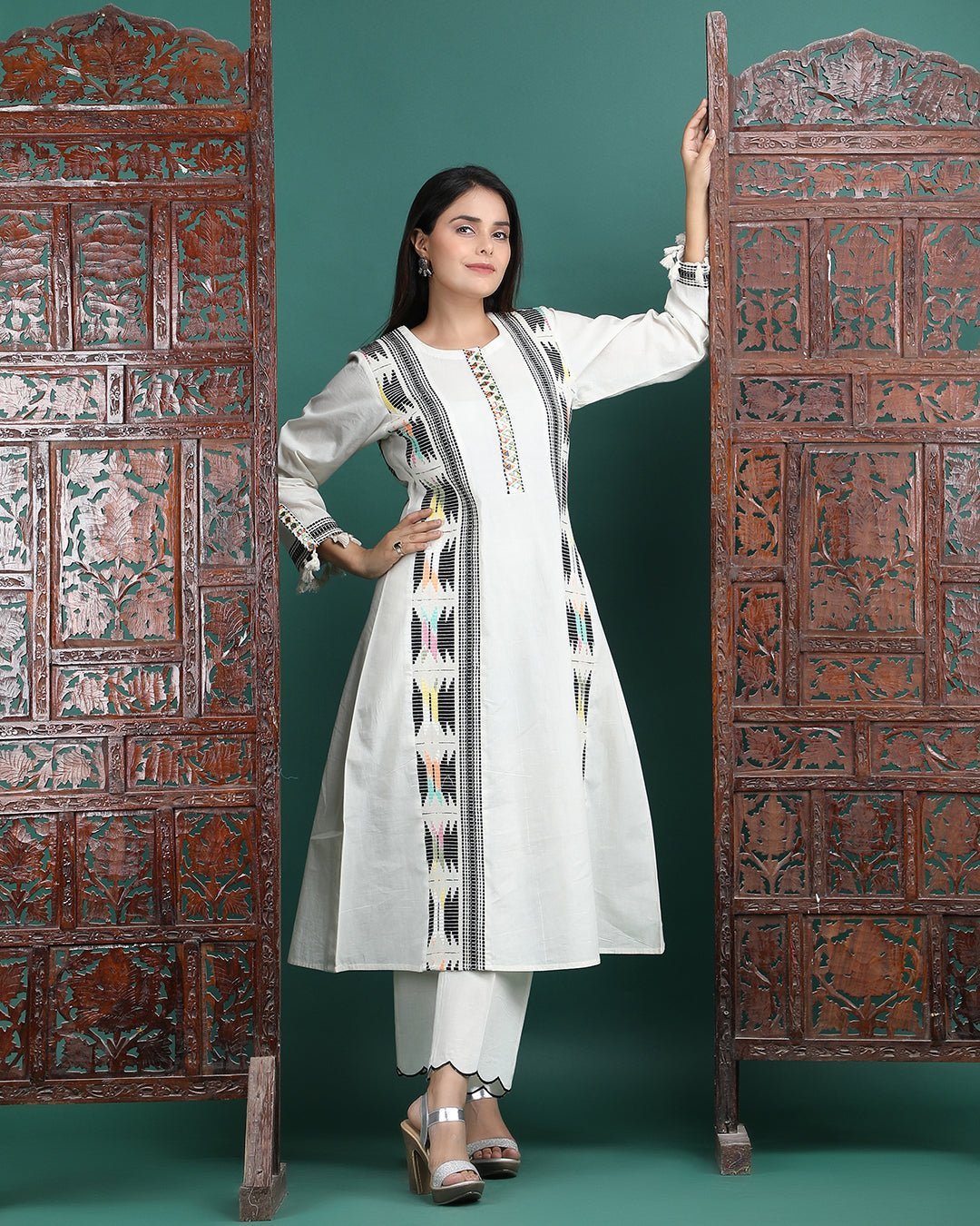 NANDINI | Off white A - line Kurta Pant - Ritivesh By Ritika Aggarwal