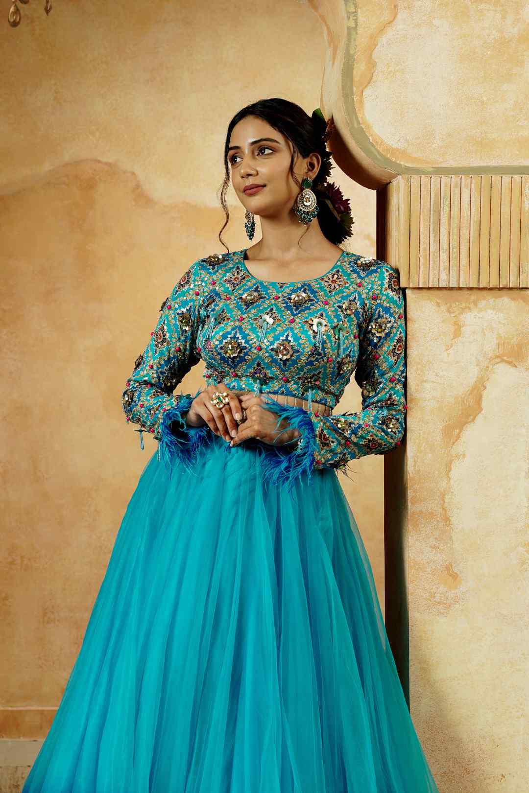 Ocean Ombre Hand Embroidered Lehenga Set - Ritivesh By Ritika Aggarwal