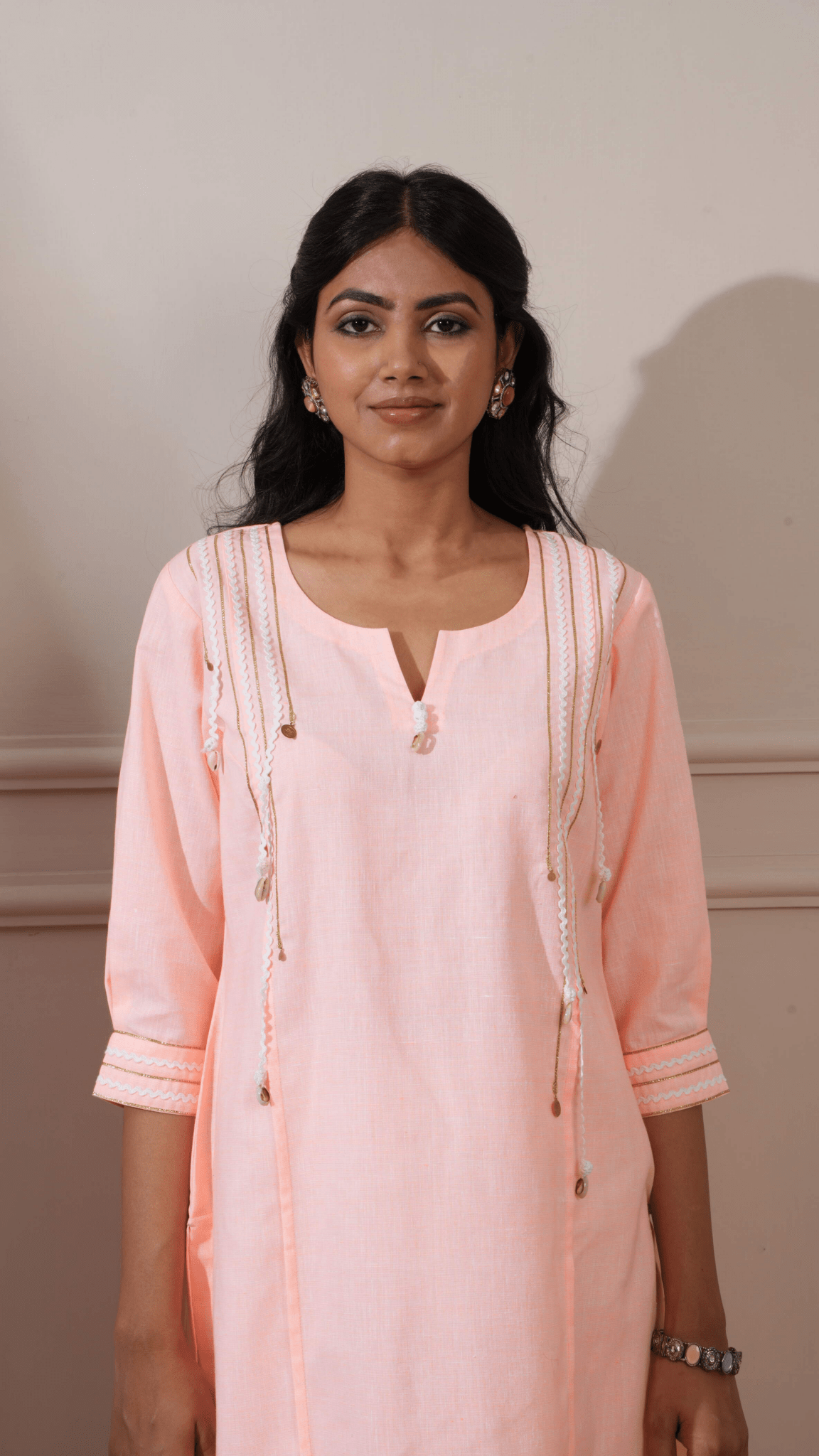 Peach Cotton Straight Kurta & Tulip Pant - Ritivesh By Ritika Aggarwal