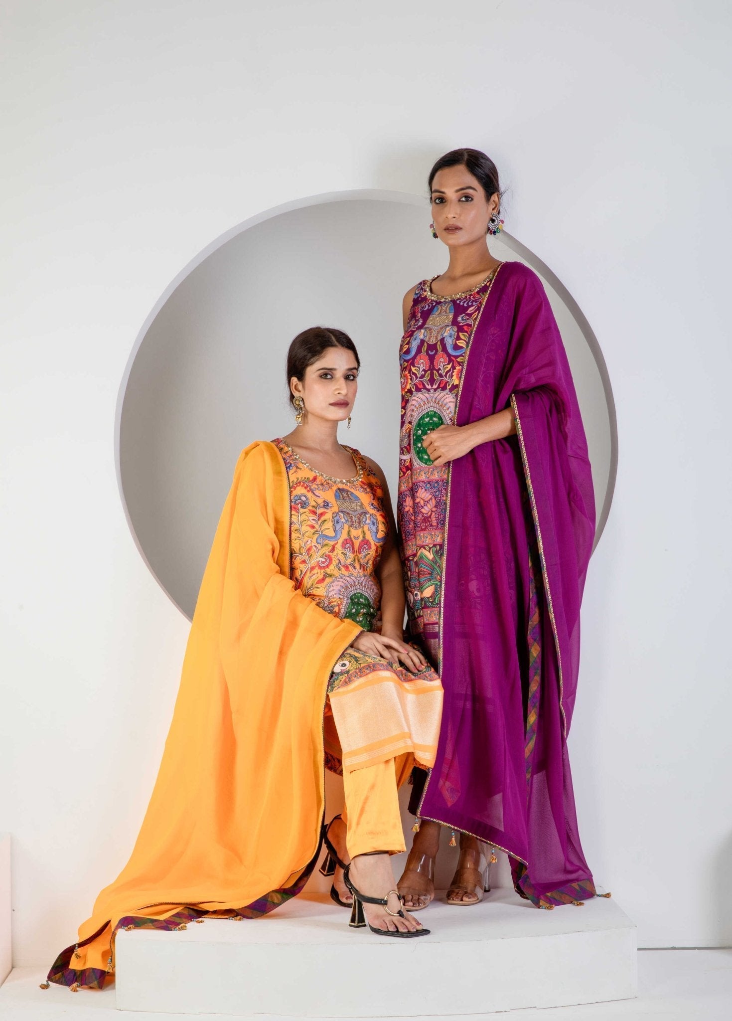 Purple Digital print suit with Lycra pant and Dupatta - Ritivesh By Ritika Aggarwal