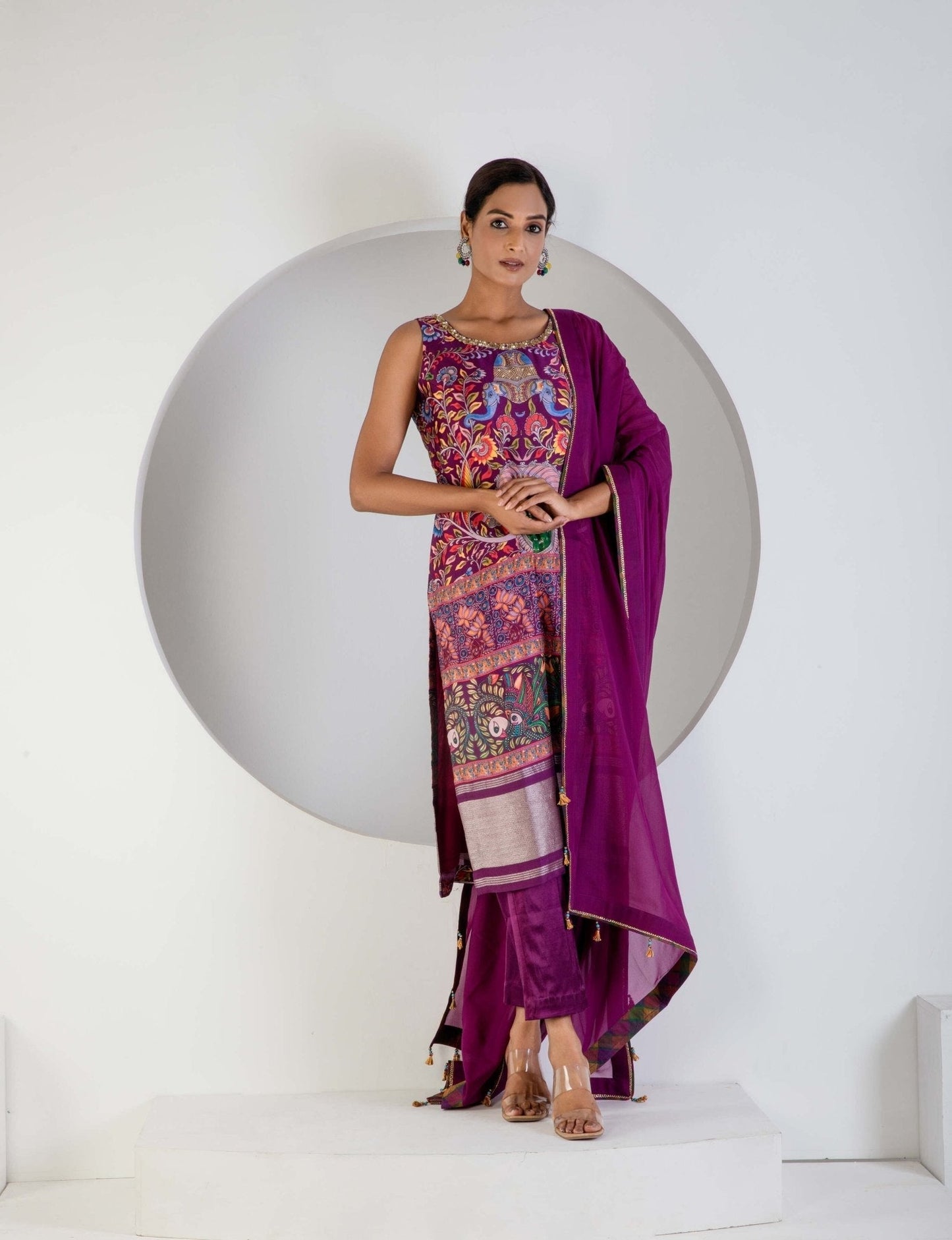 Purple Digital print suit with Lycra pant and Dupatta - Ritivesh By Ritika Aggarwal