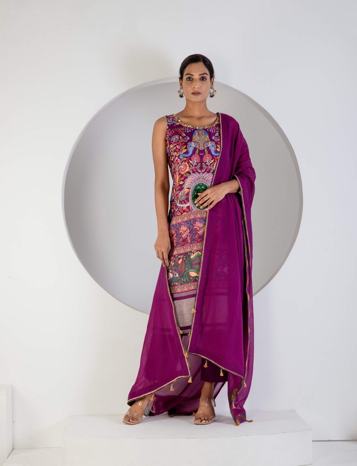 Purple Digital print suit with Lycra pant and Dupatta - Ritivesh By Ritika Aggarwal