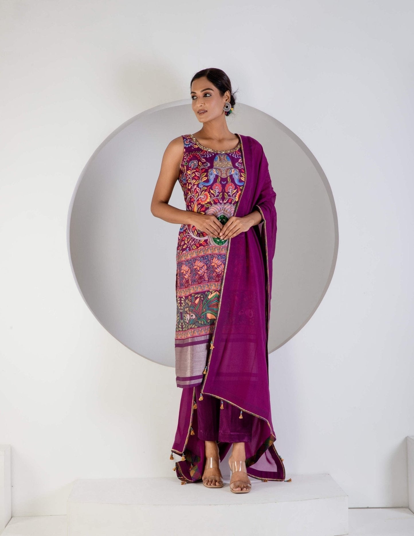 Purple Digital print suit with Lycra pant and Dupatta - Ritivesh By Ritika Aggarwal