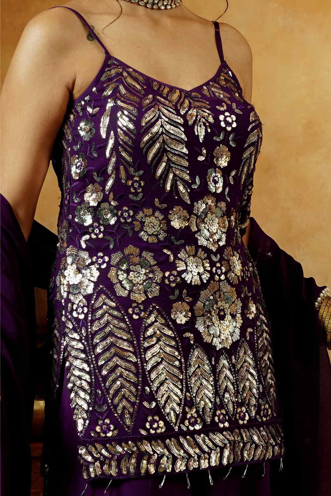 Purple Mirror Embroidered Sharara Set - Ritivesh By Ritika Aggarwal