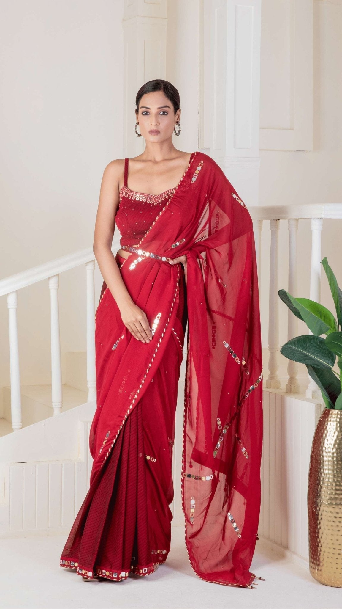 Red saree pre - draped embroidery - Ritivesh By Ritika Aggarwal