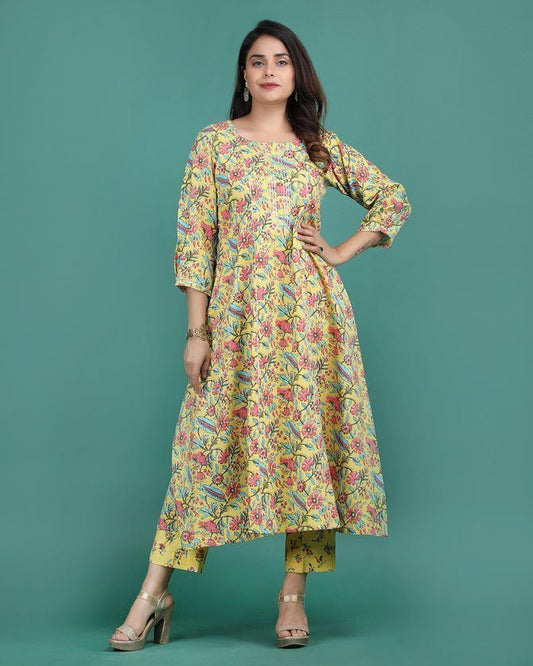 ROLI | Yellow Kalidar Kurta & Pant - Ritivesh By Ritika Aggarwal