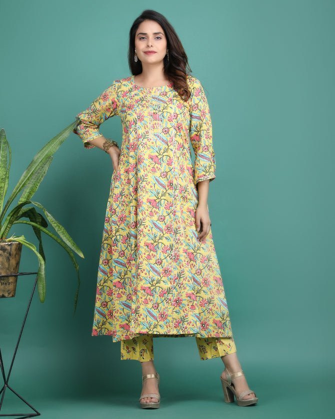 ROLI | Yellow Kalidar Kurta & Pant - Ritivesh By Ritika Aggarwal