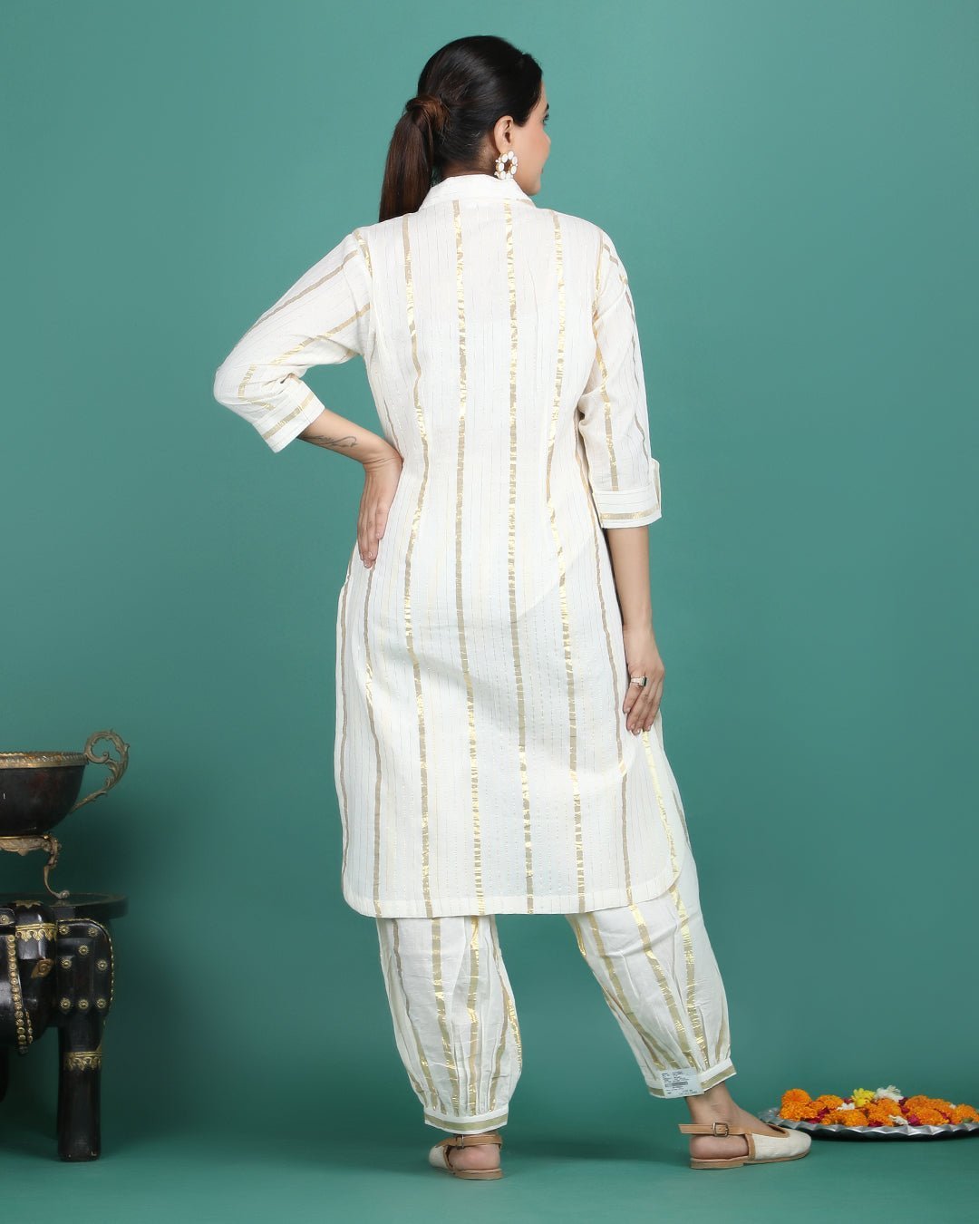 ROSHAN | Cotton golden striped Kurta - Ritivesh By Ritika Aggarwal