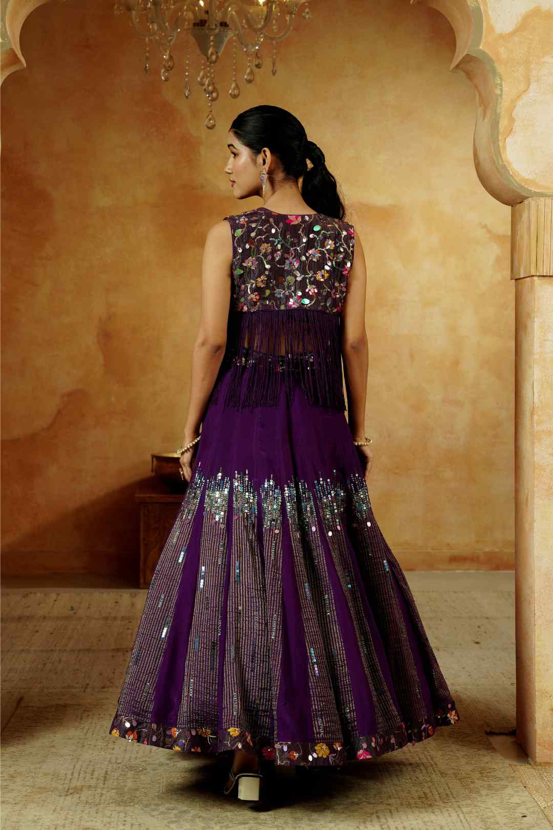 Royal Amethyst Sequin Lehenga Set - Ritivesh By Ritika Aggarwal
