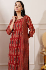 Rust Bagru Print Cotton Straight Kurta & Pant - Ritivesh By Ritika Aggarwal