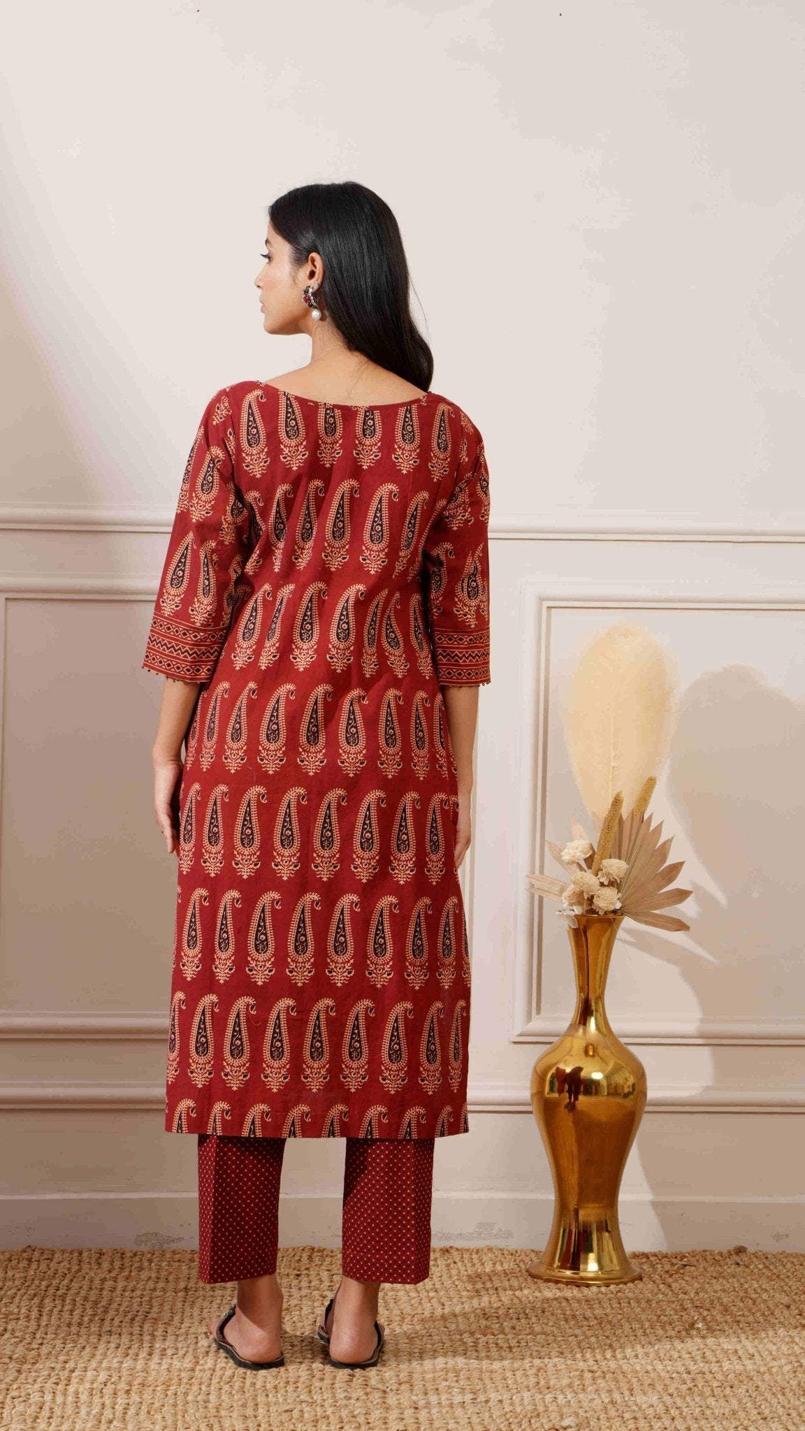 Rust Bagru Print Cotton Straight Kurta & Pant - Ritivesh By Ritika Aggarwal