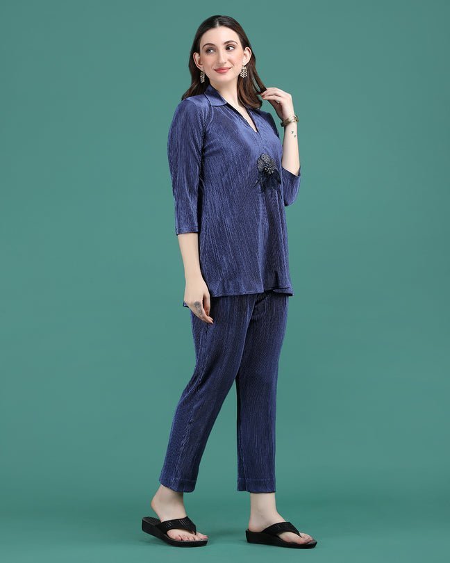 SAPPHIRE | Blue crepe wrinkled coord set - Ritivesh By Ritika Aggarwal