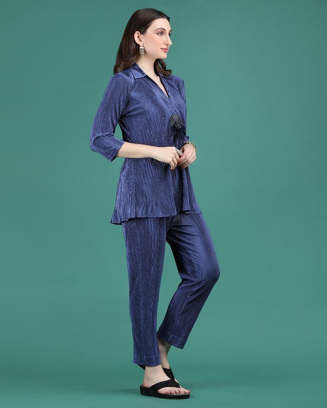 SAPPHIRE | Blue crepe wrinkled coord set - Ritivesh By Ritika Aggarwal